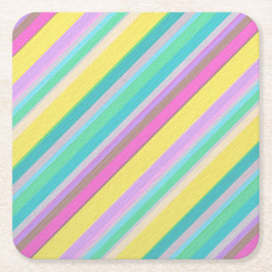 Colorful Striped Pattern Throw Pillow Square Paper Coaster