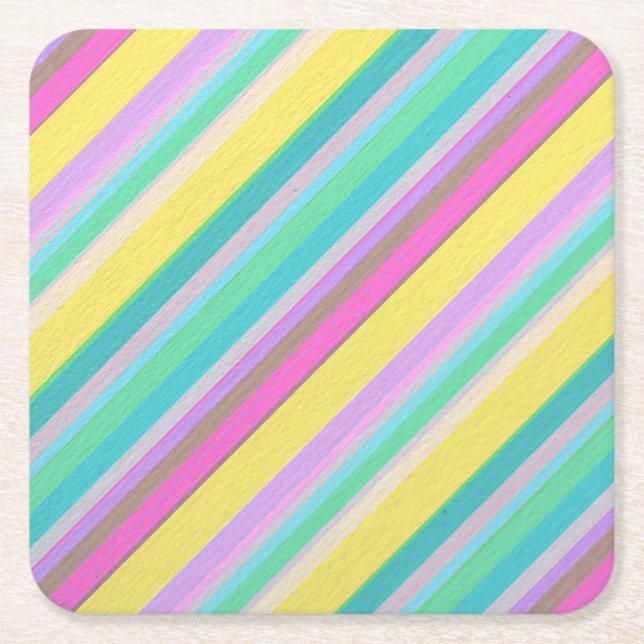 Colorful Striped Pattern Throw Pillow Square Paper Coaster (Front)