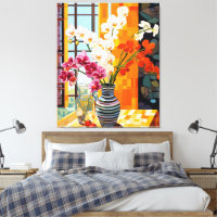 Colorful Striped Vase Floral Window Wood Plaque