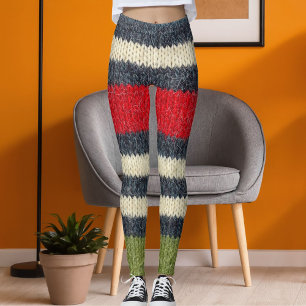 Colorful Striped Wool Sweater Graphic Knit Pattern Leggings