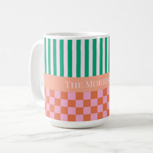 Colorful Stripes and Checks Green Pink Orange Coffee Mug