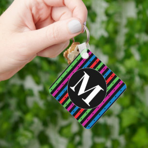 Colorful Stripes Keychain with Monogram
