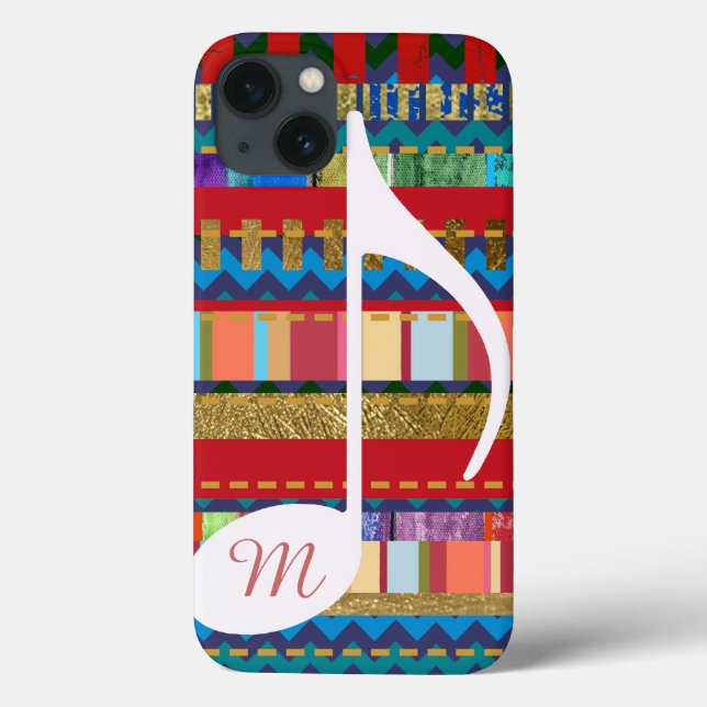 colorful stripes, musical-note & initial Case-Mate iPhone case (Back)