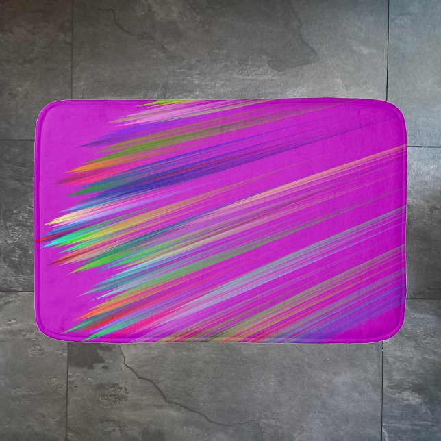 Colorful stripes on fuchsia background, modern bath mat (Creator Uploaded)