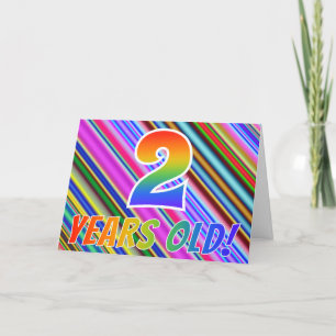 Colorful Stripes + Rainbow Pattern "2 years old!" Card