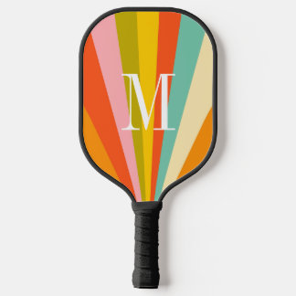 Colorful stripes retro monogram Pickleball Paddle
