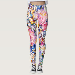 Colorful  Stylized Spring Floral Leggings