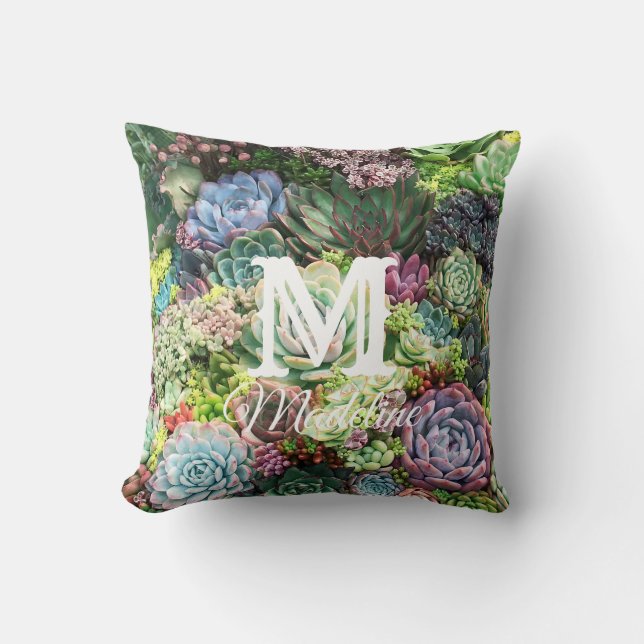 Colorful Succulent Garden Throw Pillow (Front)