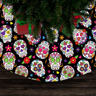 Colorful Sugar Skulls Patterned Brushed Polyester Tree Skirt