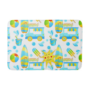 Colorful Summer and Beach Fun Monogrammed Pattern Bath Mat
