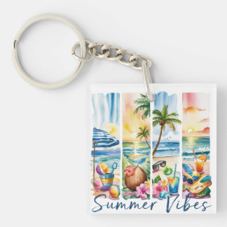 COLORFUL SUMMER BEACH THEMED BRUSHSTROKES KEYCHAIN