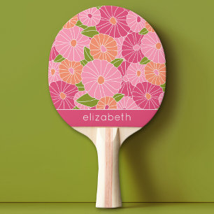 Colorful Summer Floral Pattern Custom Name Ping Pong Paddle