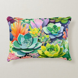 Colorful Summer Succulent Botanical Garden Accent Pillow