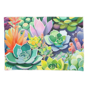 Colorful Summer Succulent Botanical Garden Pillowcase