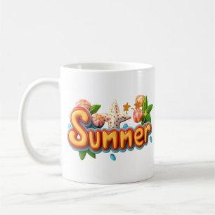 Colorful Summer Text with Beach Elements Coffee Mug