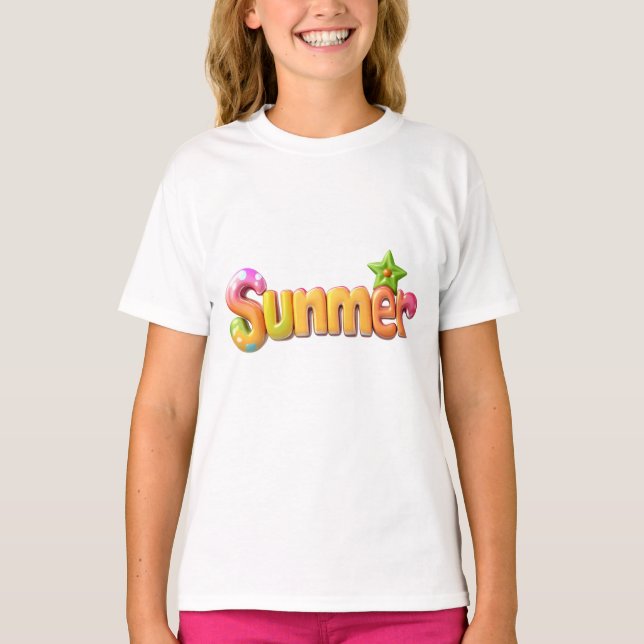 Colorful Summer Text with Star T-Shirt (Front)
