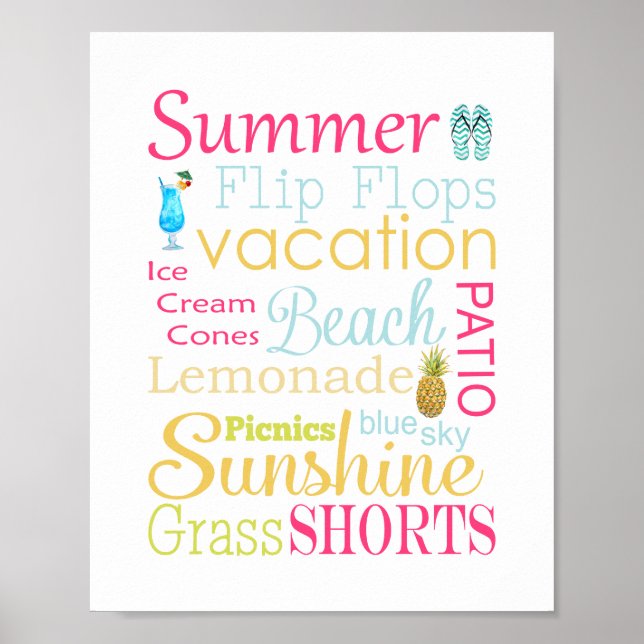 Colorful Summer Words and Phrases Poster (Front)