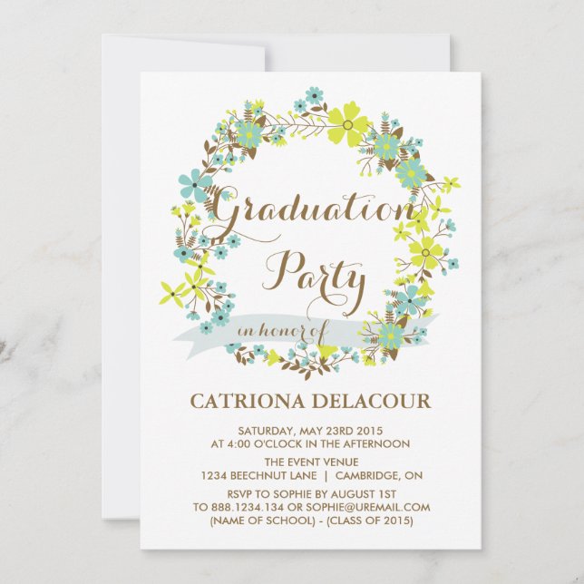 COLORFUL SUMMER WREATH | GRADUATION INVITATION (Front)