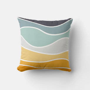 Colorful summery retro style waves throw pillow