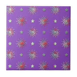 Colorful sun and stars design tile