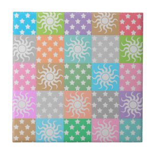 Colorful sun and stars pattern   tile
