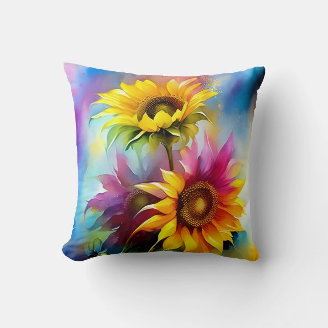 Colorful Sunflowers Throw Pillow (Front)