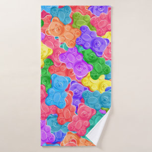 Colorful sweet jelly bears, gummy candies. Seamles Bath Towel