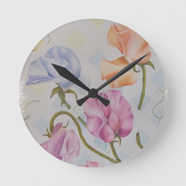 COLORFUL SWEET PEAS ROUND CLOCK (Front)