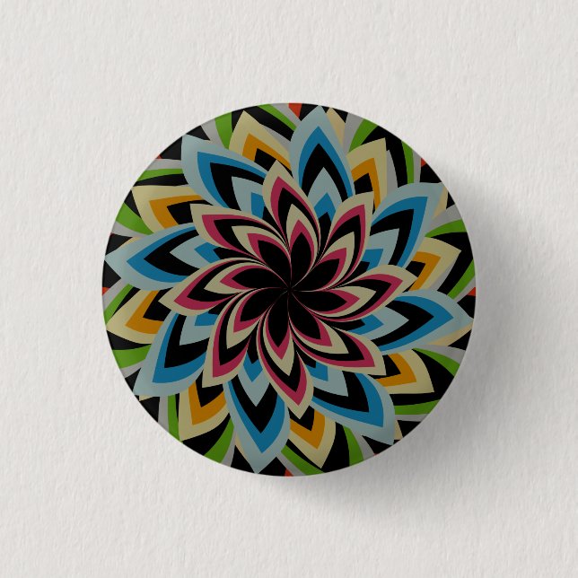 COLORFUL SWIRL FLOWERS  1 INCH ROUND BUTTON (Front)