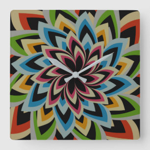 COLORFUL SWIRL FLOWERS   SQUARE WALL CLOCK