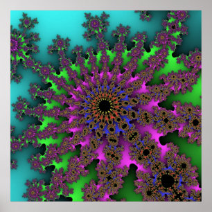 Colorful Teal, Green and Purple Fractal Poster