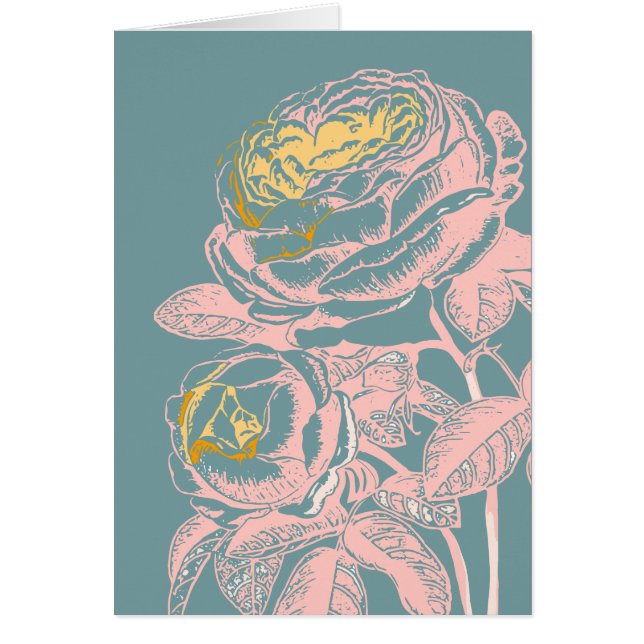 Colorful Teal Vintage Peony Flower Illustration (Front)
