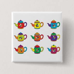COLORFUL TEAPOTS 2 INCH SQUARE BUTTON