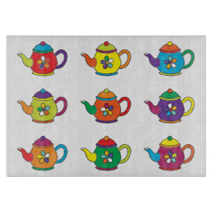 COLORFUL TEAPOTS CUTTING BOARD