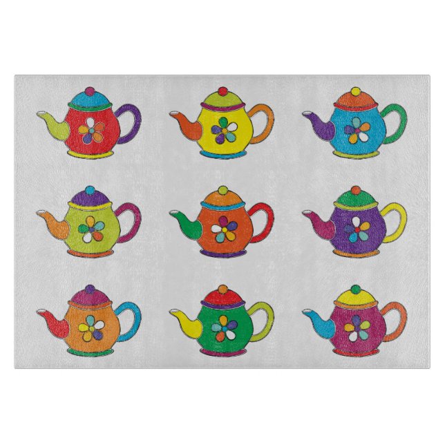 COLORFUL TEAPOTS CUTTING BOARD (Front)