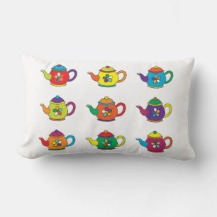 COLORFUL TEAPOTS LUMBAR PILLOW