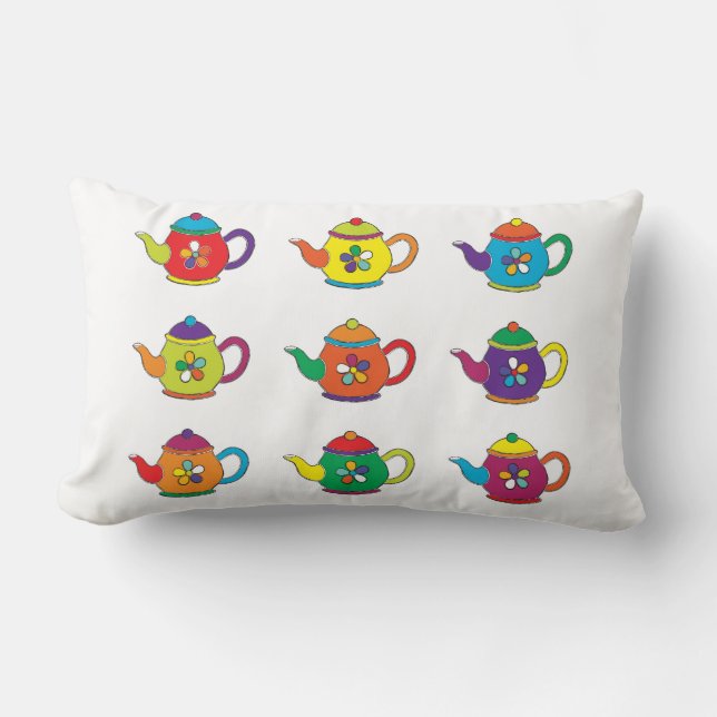 COLORFUL TEAPOTS LUMBAR PILLOW (Front)