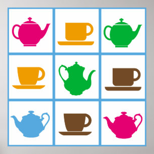 Colorful teapots pattern poster
