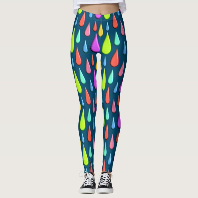 Colorful Tear drop, rain drop Pattern Leggings (Front)