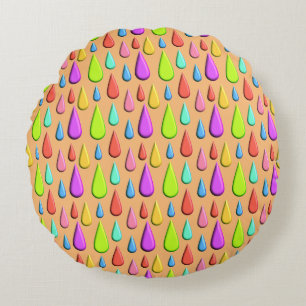 Colorful Tear drop, rain drop Pattern Round Pillow