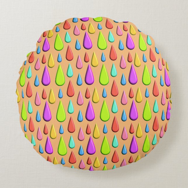 Colorful Tear drop, rain drop Pattern Round Pillow (Front)