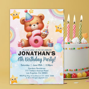Colorful Teddy Bear Birthday 6 for Boy's Invitation