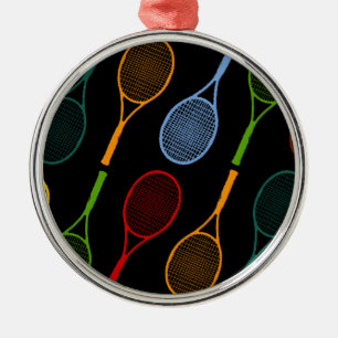 colorful tennis rackets pattern metal ornament