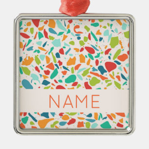 Colorful Terrazzo Pattern Name Architectural Fun Metal Ornament