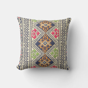 Colorful Thailand style rug surface close up vinta Throw Pillow