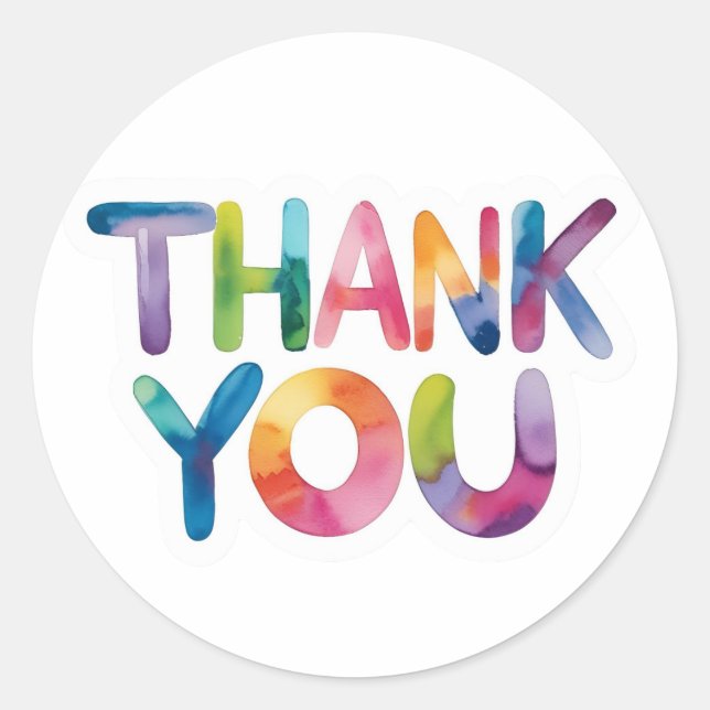 Colorful Thank You Classic Round Sticker (Devant)