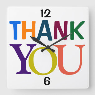 Colorful THANK YOU Gratitude Square Wall Clock