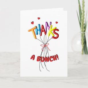 Colorful "Thanks" A Bunch Spelled by Balloons Thank You Card