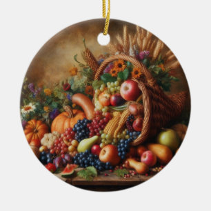 Colorful/Thanksgiving/Cornucopia/Fall Ceramic Ornament