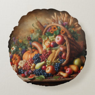 Colorful/Thanksgiving/Cornucopia/Fall Round Pillow